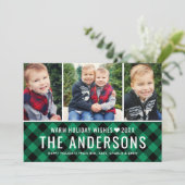 緑モダン水牛のプレイド家族の写真コラージュ シーズンカード (スタンド正面)