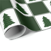 緑モダン水牛プレイドクリスマスツリーパターン ラッピングペーパー (ロールコーナー)