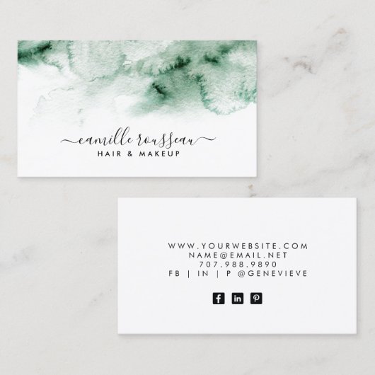 緑モダン水色 名刺 (正面/裏面)