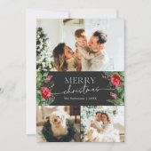 緑モダン灰色3フォトメリークリスマス シーズンカード (正面)