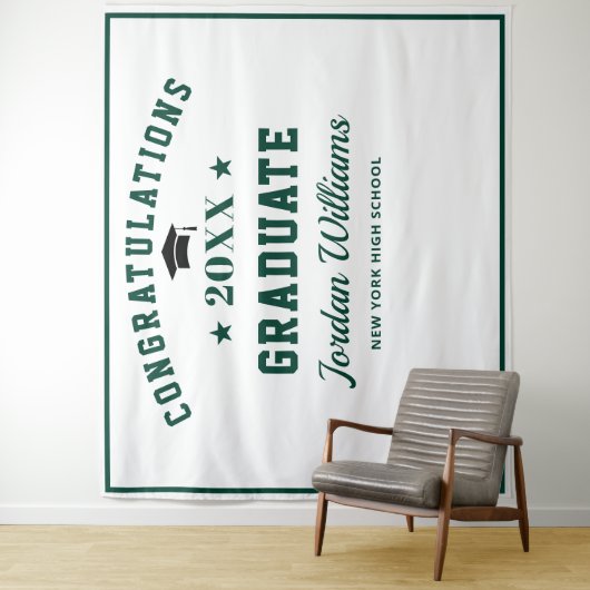 緑モダン白の卒業パーティーの写真の背景 タペストリー (インサイチュ)