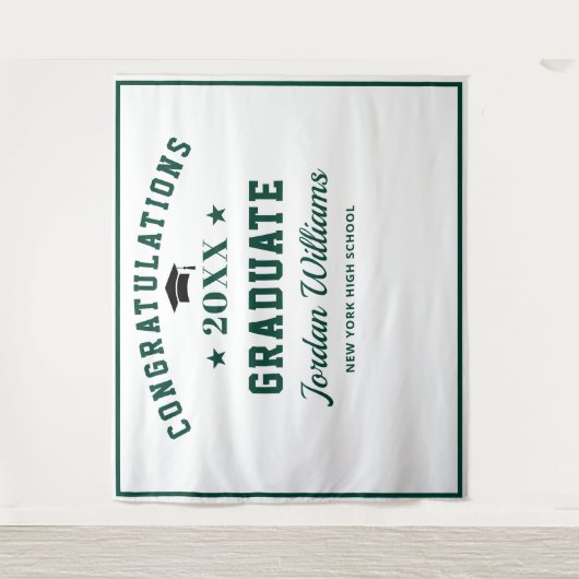 緑モダン白の卒業パーティーの写真の背景 タペストリー (正面)