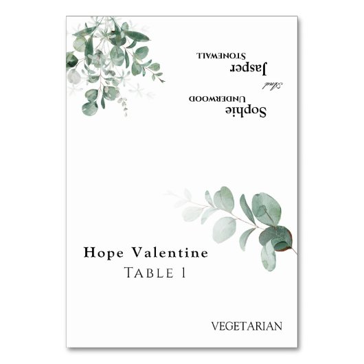 緑モダン白の折り結婚畳み座席表 テーブルナンバー (正面)