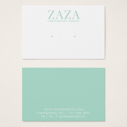 緑モダン白イヤリングジュエリー表示カード (正面&裏面)