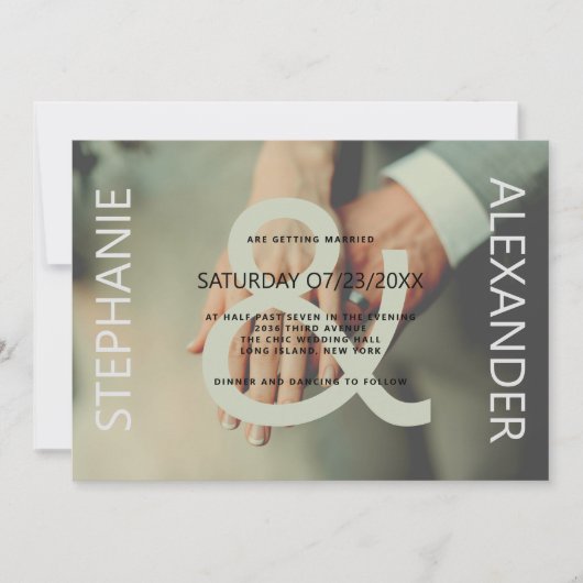 緑モダン白カスタム写真ア結婚パサンド 招待状 (正面)