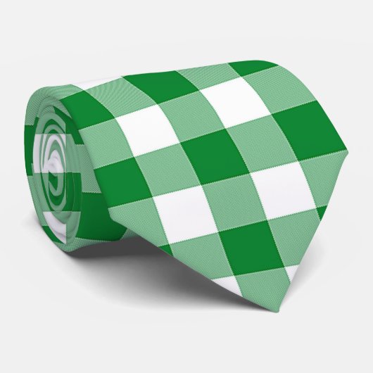 緑モダン白バッファローのチェックのプレイド ネクタイ (ロール)