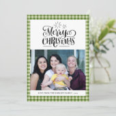 緑モダン白バッファロープレイドおもしろいスクリプトシンプル シーズンカード (スタンド正面)