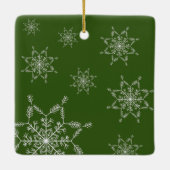 緑モダン白フレーム家族フォトクリスマス セラミックオーナメント (裏面)