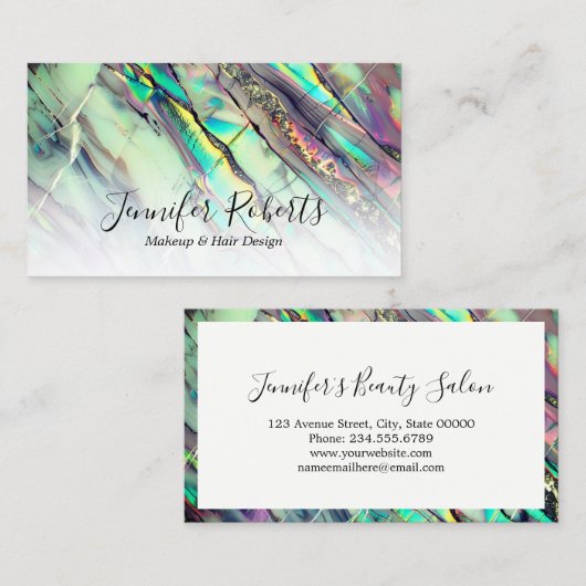 緑モダン紫の大理石メイクアップアーティストエレガント 名刺 (正面/裏面)