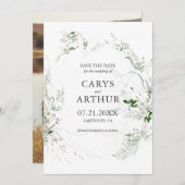 緑モダン結婚色 セーブザデート (正面/裏面)