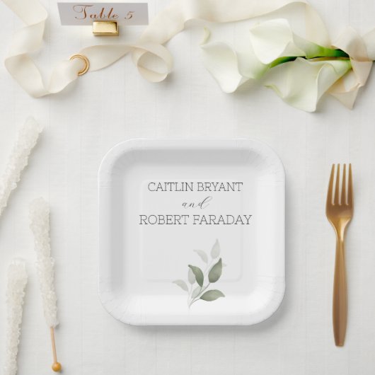 緑モダン結婚色 ペーパープレート (ウェディング)