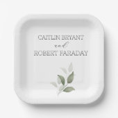 緑モダン結婚色 ペーパープレート (正面)