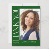 緑モダン縦エレガント2枚の写真卒業 サンキューカード (正面)