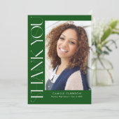 緑モダン縦エレガント2枚の写真卒業 サンキューカード (スタンド正面)