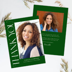 緑モダン縦エレガント2枚の写真卒業 サンキューカード