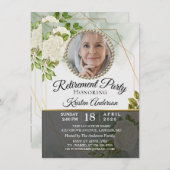 緑モダン色のフローラ写真の退職パーティー 招待状 (正面/裏面)