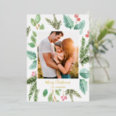 緑モダン色の写真のクリエレガントスマス 箔シーズンカード (立ち正面)