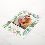 緑モダン色の写真のクリエレガントスマス 箔シーズンカード (回転した状態)