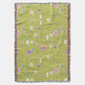 緑モダン色の水素朴色フローラ スローブランケット (正面縦)