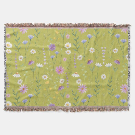 緑モダン色の水素朴色フローラ スローブランケット (正面)