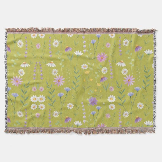 緑モダン色の水素朴色フローラ スローブランケット (正面)