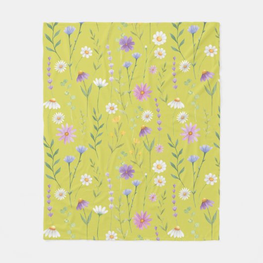 緑モダン色の水素朴色フローラ フリースブランケット (正面)