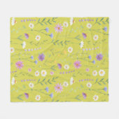 緑モダン色の水素朴色フローラ フリースブランケット (正面(横))