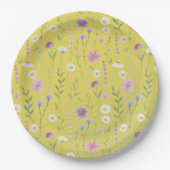緑モダン色の水素朴色フローラ ペーパープレート (正面)