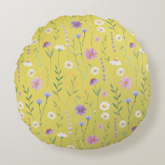 緑モダン色の水素朴色フローラ ラウンドクッション (正面)