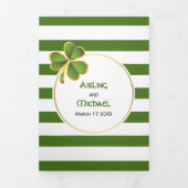 緑モダン色の白いストライプアイリッシュ・クローバ結婚ーの 三つ折り招待状 (カバー)
