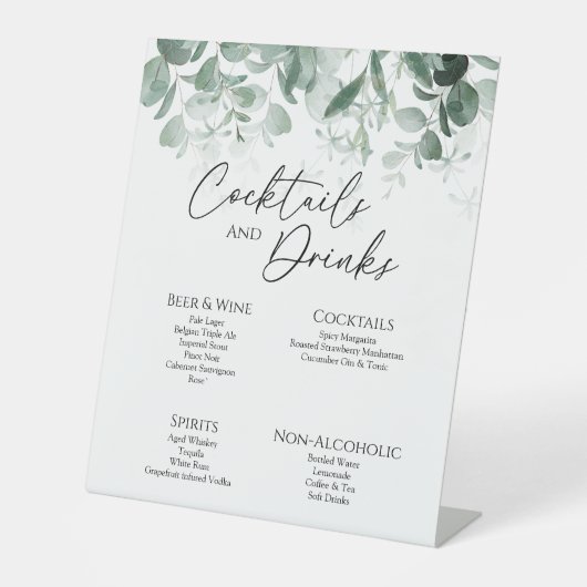 緑モダン色の白結婚飲料バー標識 台座サイン (正面)