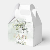 緑モダン色の葉の金ゴールド文字の赤ちゃんシャワー フェイバーボックス (正面サイド)