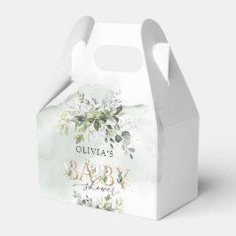 緑モダン色の葉の金ゴールド文字の赤ちゃんシャワー フェイバーボックス