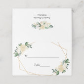 緑モダン色の金ゴールドアイボリー結婚フローラ表 プレイスカード (外部開封)