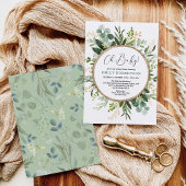 緑モダン色の金ゴールド男女兼用赤ちゃんシャワー 招待状