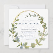 緑モダン色の青と金ゴールドブライダルシャワー 招待状 (正面)