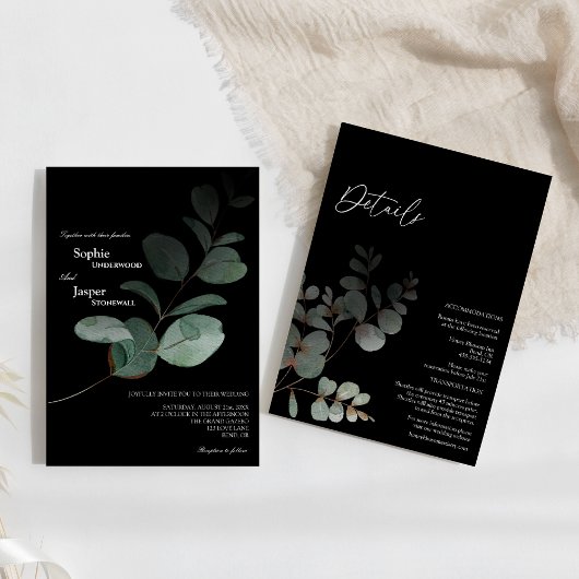 緑モダン色の黒い詳細が一つ一つ結婚に 招待状