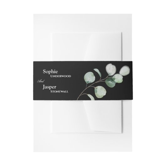 緑モダン色の黒結婚色 招待状ベリーバンド (正面例)