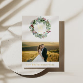 緑モダン色フローラリース |モノグラム1写真 箔シーズンカード