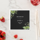 緑モダン色フローラ白黒結婚ズ スタンダードカクテルナプキン (インサイチュ)