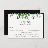 緑モダン色ブラックウェディングRSVP食事の選択 出欠カード (正面/裏面)