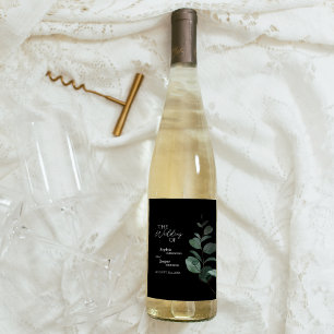 緑モダン色ブラック結婚のワインラベル ワインラベル