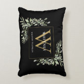 緑モダン色金ゴールドイニシャルモノグラムブラック アクセントクッション (正面(垂直))