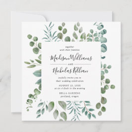 緑モダン色 |四角結婚枠 招待状