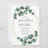 緑モダン色 |金ゴールドのジオメトリック結婚フレーム 招待状 (正面)