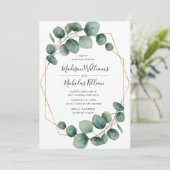 緑モダン色 |金ゴールドのジオメトリック結婚フレーム 招待状 (スタンド正面)