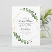 緑モダン色 |金ゴールドのジオメトリック結婚フレーム 招待状 (スタンド正面)