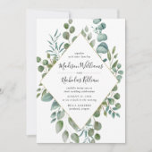 緑モダン色 |金ゴールドのジオメトリック結婚フレーム 招待状 (正面)