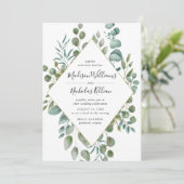 緑モダン色 |金ゴールドのジオメトリック結婚フレーム 招待状 (スタンド正面)