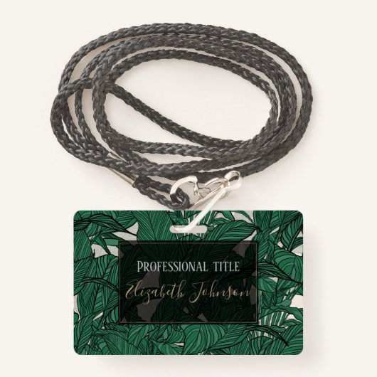 緑モダン葉植物植物デザイン バッジ (正面ランヤード)